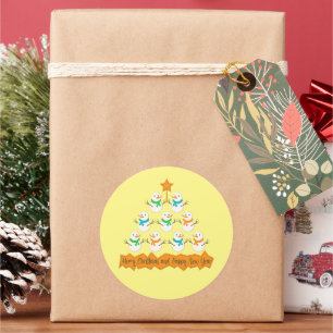 Christmas tree pyramid made of xmas snowmen classic round sticker