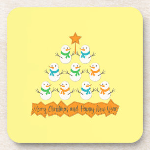 Christmas tree pyramid made of xmas snowmen coaster