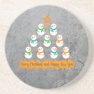 Christmas tree pyramid made of xmas snowmen coaster