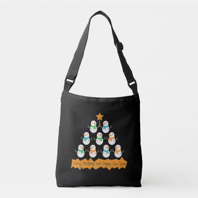Christmas tree pyramid made of xmas snowmen crossbody bag (Front)
