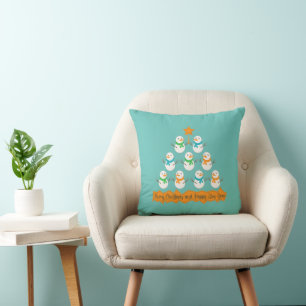 Christmas tree pyramid made of xmas snowmen cushion