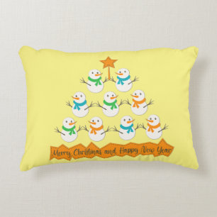 Christmas tree pyramid made of xmas snowmen decorative cushion
