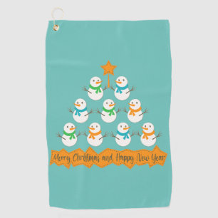 Christmas tree pyramid made of xmas snowmen golf towel
