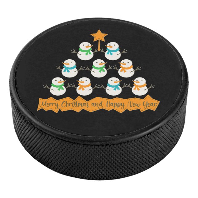 Christmas tree pyramid made of xmas snowmen hockey puck (3/4)
