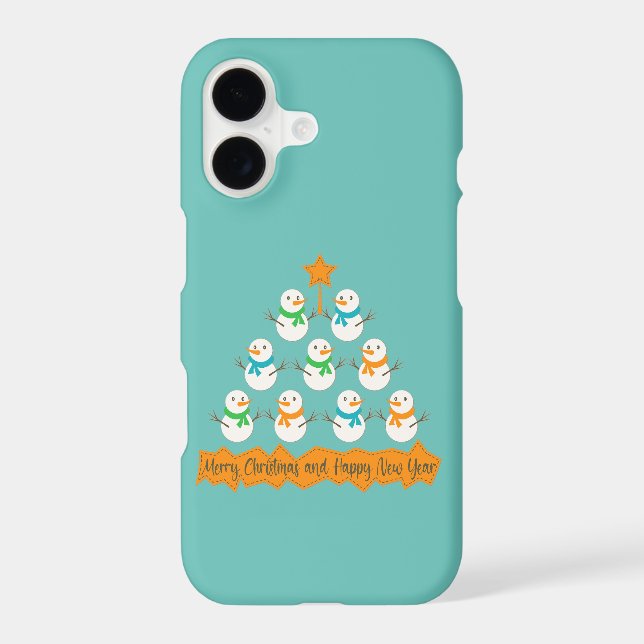 Christmas tree pyramid made of xmas snowmen iPhone case (Back)