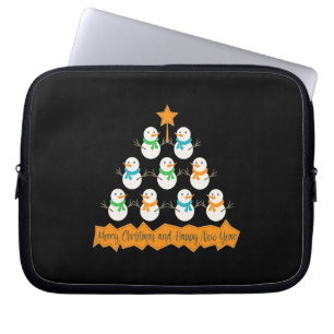 Christmas tree pyramid made of xmas snowmen laptop sleeve