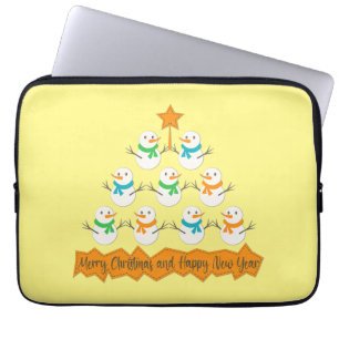 Christmas tree pyramid made of xmas snowmen laptop sleeve