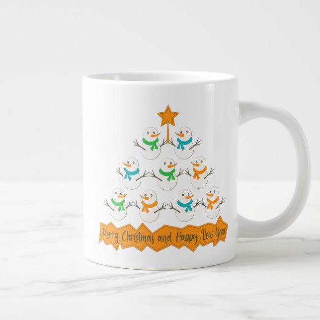 Christmas tree pyramid made of xmas snowmen large coffee mug (Right)
