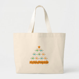 Christmas tree pyramid made of xmas snowmen large tote bag