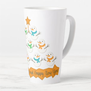 Christmas tree pyramid made of xmas snowmen latte mug