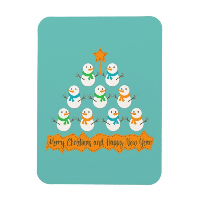 Christmas tree pyramid made of xmas snowmen magnet (Vertical)