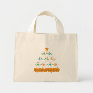 Christmas tree pyramid made of xmas snowmen mini tote bag