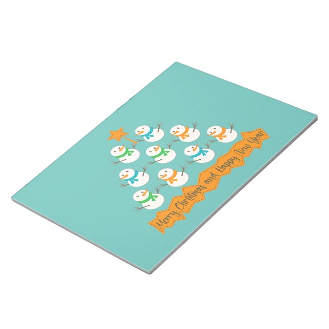 Christmas tree pyramid made of xmas snowmen notepad (Angled)