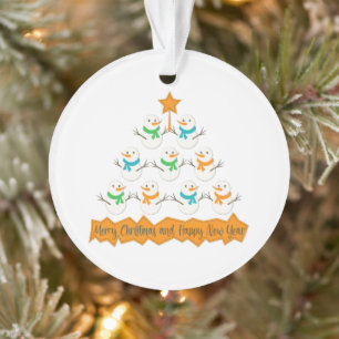 Christmas tree pyramid made of xmas snowmen ornament