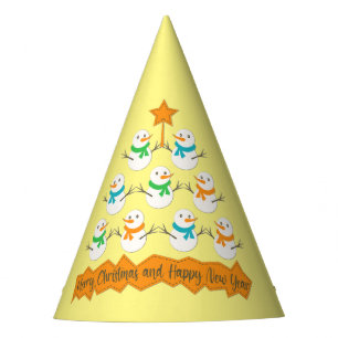 Christmas tree pyramid made of xmas snowmen party hat