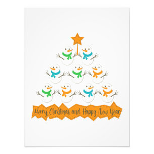 Christmas tree pyramid made of xmas snowmen photo print