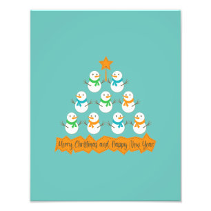 Christmas tree pyramid made of xmas snowmen photo print