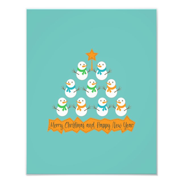 Christmas tree pyramid made of xmas snowmen photo print (Front)