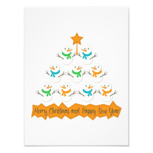 Christmas tree pyramid made of xmas snowmen photo print