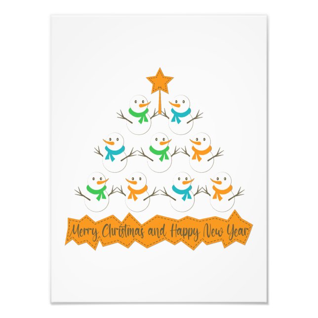 Christmas tree pyramid made of xmas snowmen photo print (Front)