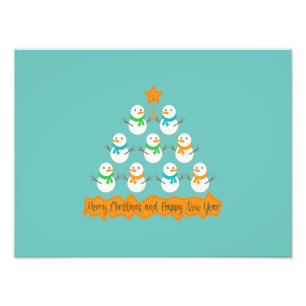 Christmas tree pyramid made of xmas snowmen photo print