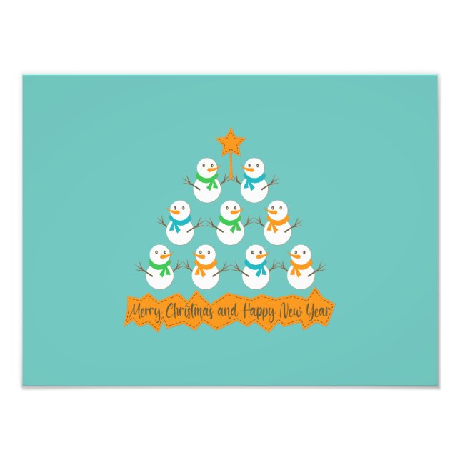 Christmas tree pyramid made of xmas snowmen photo print (Front)