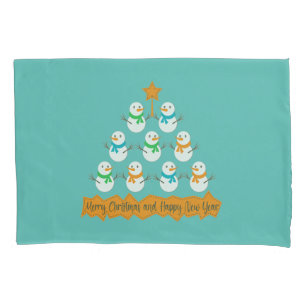 Christmas tree pyramid made of xmas snowmen pillowcase