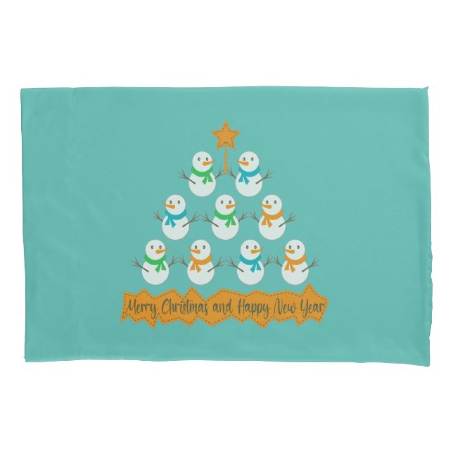 Christmas tree pyramid made of xmas snowmen pillowcase (Front-Left)