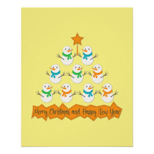 Christmas tree pyramid made of xmas snowmen poster
