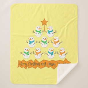 Christmas tree pyramid made of xmas snowmen sherpa blanket