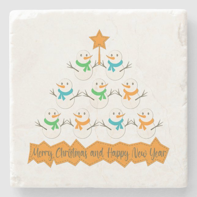 Christmas tree pyramid made of xmas snowmen stone coaster (Front)