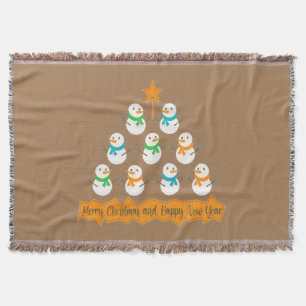 Christmas tree pyramid made of xmas snowmen throw blanket