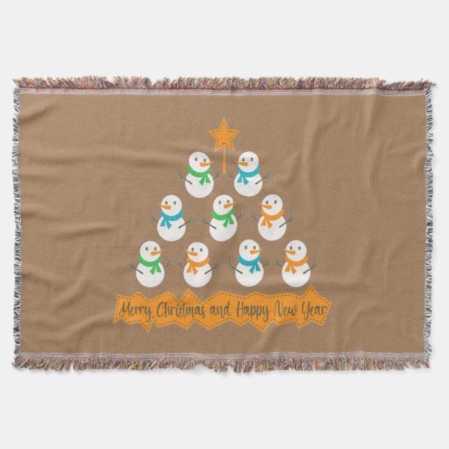 Christmas tree pyramid made of xmas snowmen throw blanket (Front)