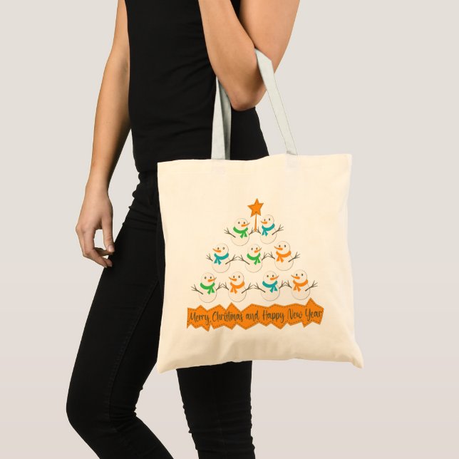 Christmas tree pyramid made of xmas snowmen tote bag (Front (Product))