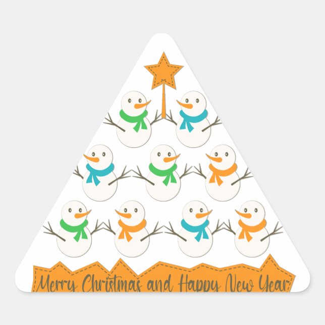Christmas tree pyramid made of xmas snowmen triangle sticker (Front)