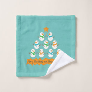 Christmas tree pyramid made of xmas snowmen wash cloth