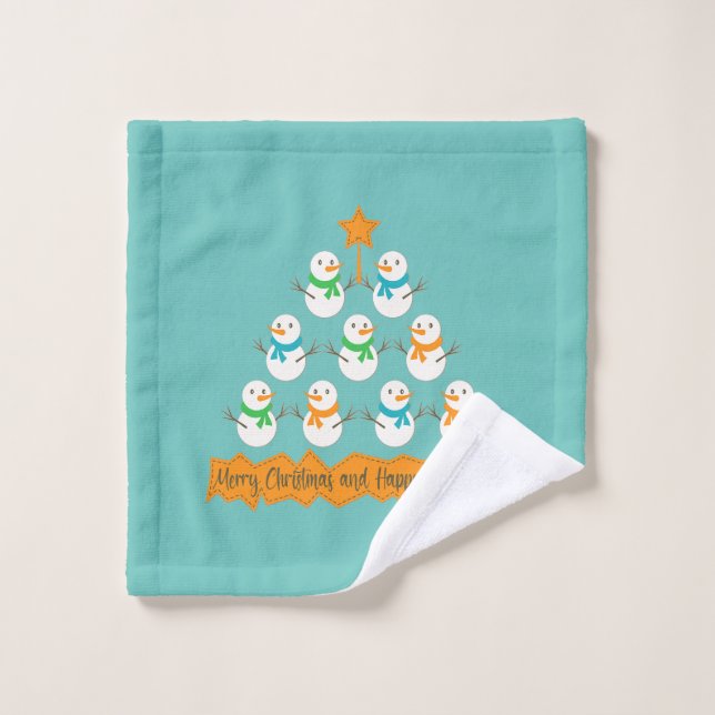 Christmas tree pyramid made of xmas snowmen wash cloth (Wash Cloth)