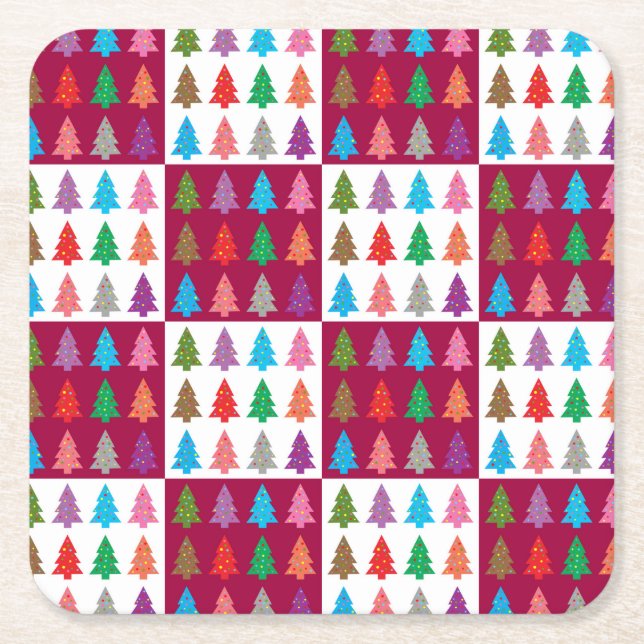 Christmas tree quilt pattern  square paper coaster (Front)