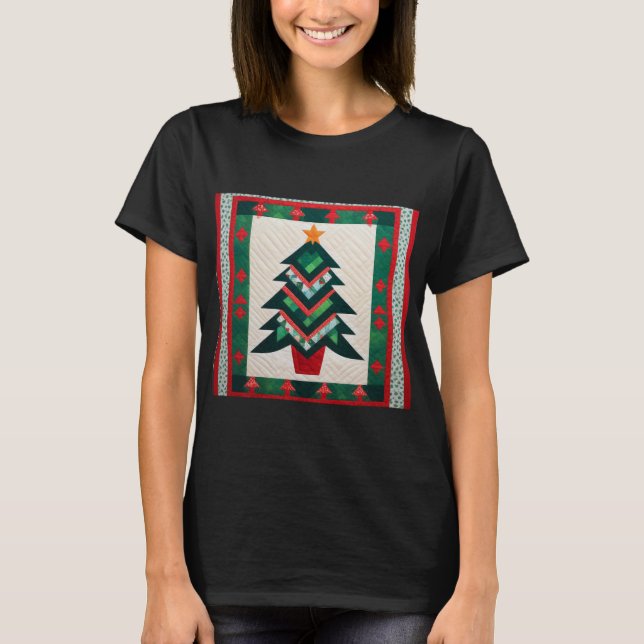 Christmas Tree Quilting & Sewing Machine Lover T-Shirt (Front)