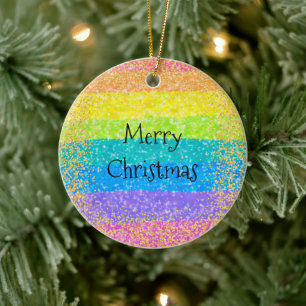 Christmas Tree Rainbow Ceramic Ornament