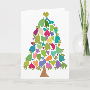 Christmas Tree Rainbow Love Hearts Holiday Card