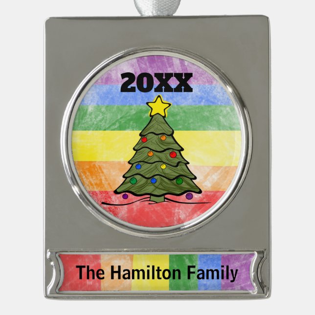 Christmas Tree | Rainbow Ornament | Names and Year (Front)