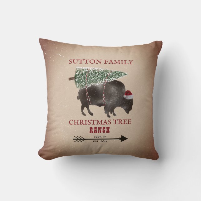 Christmas Tree Ranch Buffalo Bison Arrow Santa Cushion (Front)