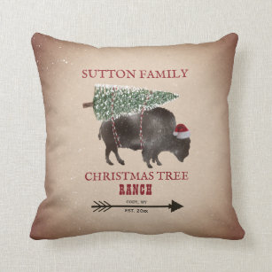 Christmas Tree Ranch Buffalo Bison Arrow Santa Cushion