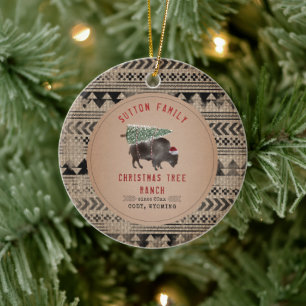 Christmas Tree Ranch Santa Buffalo Burlap Ceramic Ornament