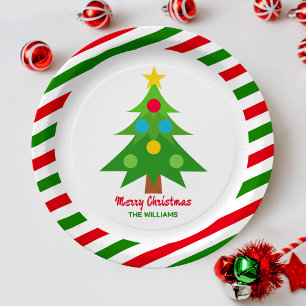 Christmas Tree Red And Green Holiday Party Paper Plate
