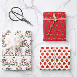 Christmas Tree Red and Green Wrapping Paper Sheet