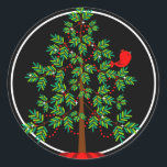 Christmas Tree Red Bird Round Sticker<br><div class="desc">A pretty little red cardinal perches in this evergreen tree.  Makes a beautiful seal on your holiday envelopes and matches perfectly with our Holiday Party Invitation and address labels in the same design.</div>