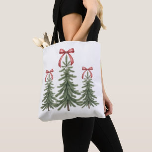 Christmas Tree Red Bow Retro Merry Christmas Xmas Tote Bag