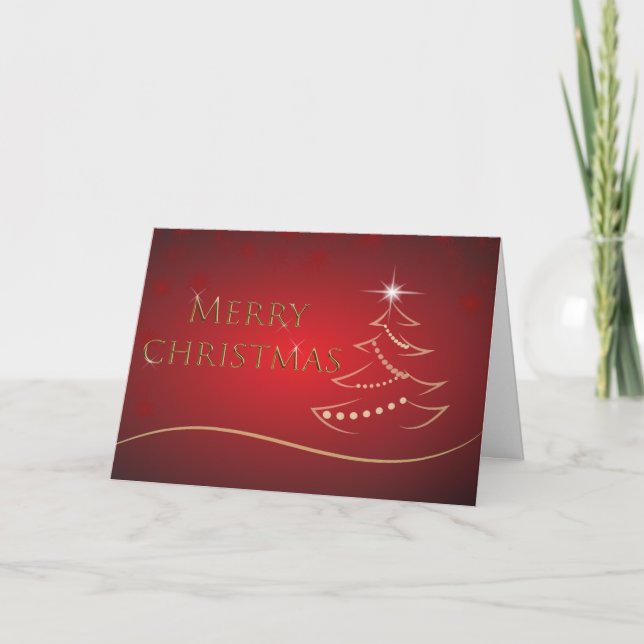 Christmas Tree Red Gold Contemporary Holiday Card (Front)